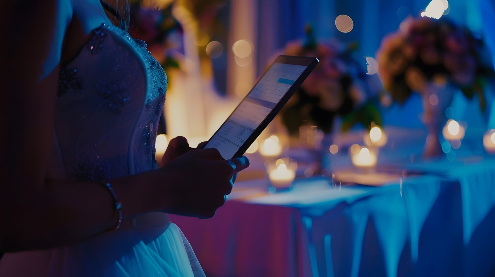 wedding planner with digital tablet preparing wedding reception generative ai scaled